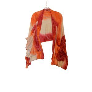 Shawl Scarf with Pouches Orange-Red-Yellow Wide White Prints Silky Wrap 70'x25'
